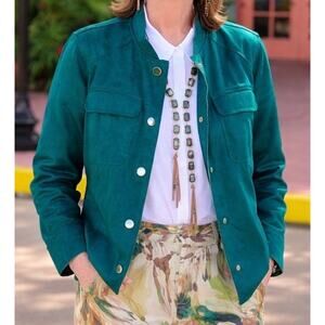 CHICO'S Double Face Sueded Jacket Size Medium Dark Teal Colorful Layers Spring